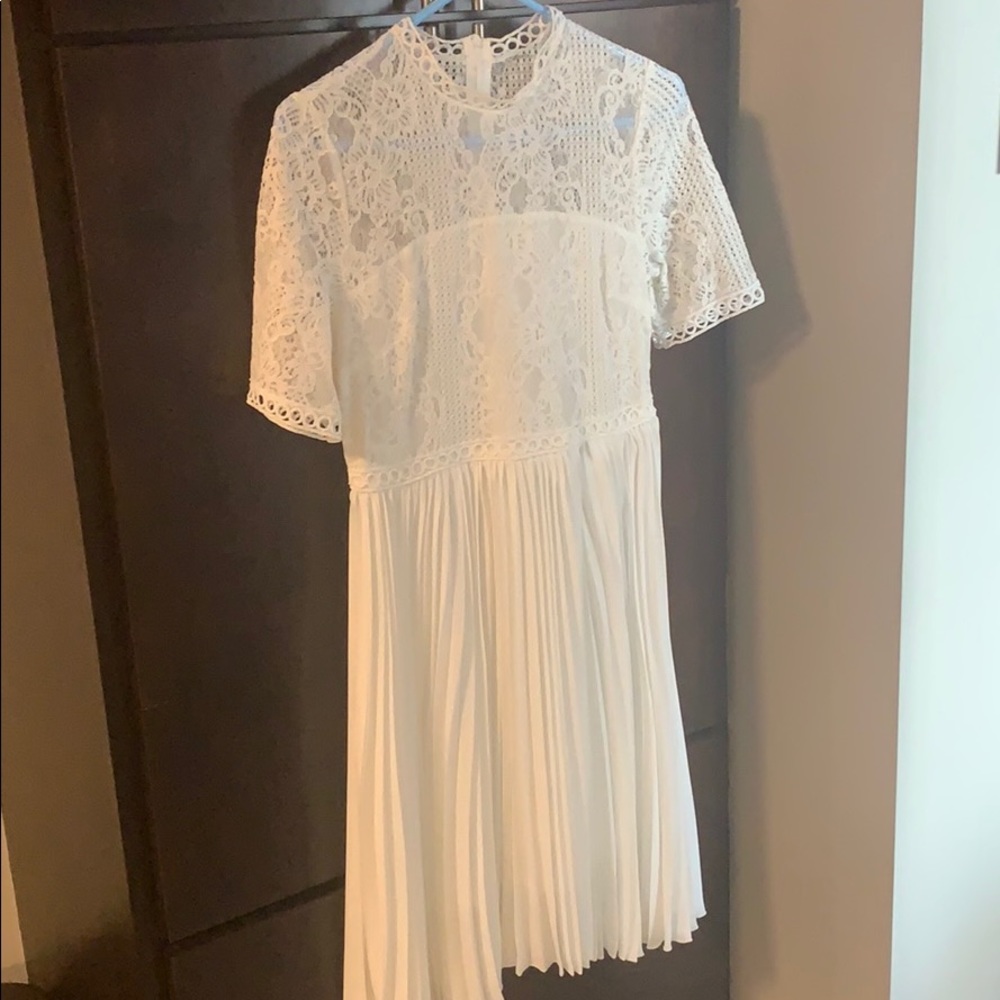 White lace short sleeve skater dress